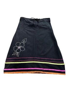 Boho A Line Skirt Black Embroidered Cotton  Usindo Size M